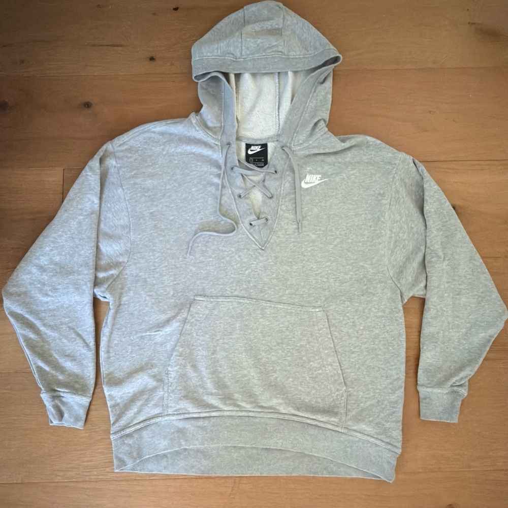 Nike Light Gray Lace-Up Hoodie Sweatshirt